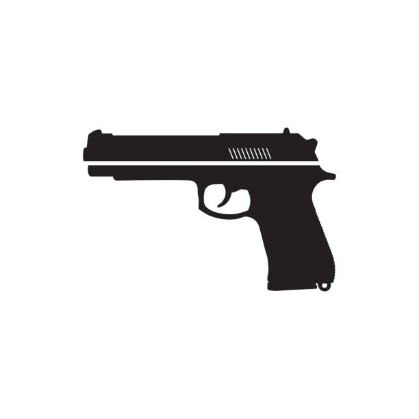 illustrazioni stock, clip art, cartoni animati e icone di tendenza di vettore icona pistola di colore nero. - handgun