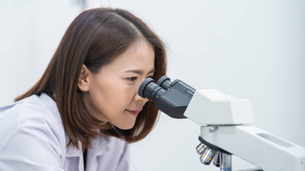 istock A young scientist woman in a laboratory coat looking through a microscope in a laboratory to do research and experiment. Scientist working in a laboratory. Education stock photo 1315803580
