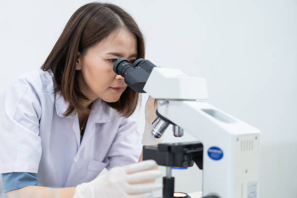 istock A young scientist woman in a laboratory coat looking through a microscope in a laboratory to do research and experiment. Scientist working in a laboratory. Education stock photo 1315804853