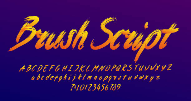 Brush Script alphabet font. Hand drawn vivid letters, numbers and symbols. Brush Script alphabet font. Hand drawn vivid letters, numbers and symbols. Uppercase and lowercase. Hand written vector typescript for your design. brush stroke alphabet stock illustrations