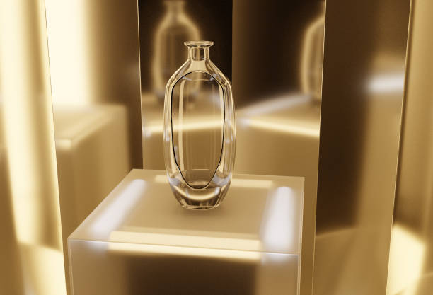 Water like a jewel, on display in a bottle that cannot retain well liquids. 3D Digital render