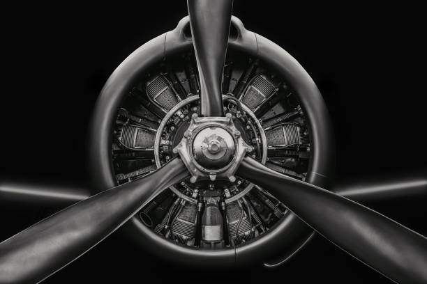 engine low key picture of an aircraft radial engine propeller stock pictures, royalty-free photos & images