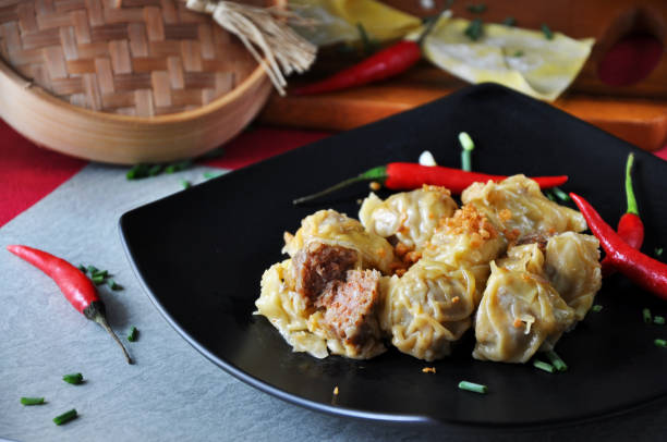 istock Spicy Mala Sauce Wanton with Red Chili on Dish 1315817042