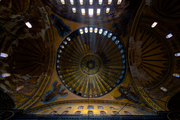 Istanbul Turkey - 2.4.2021: Interior of Hagia Sophia (Ayasofya) in Istanbul. Ramadan, kandil and Iftar background photo.