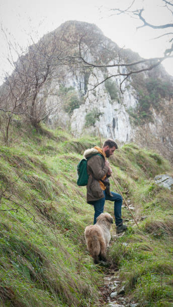 istock Young man and dog in the mountains 1315838247
