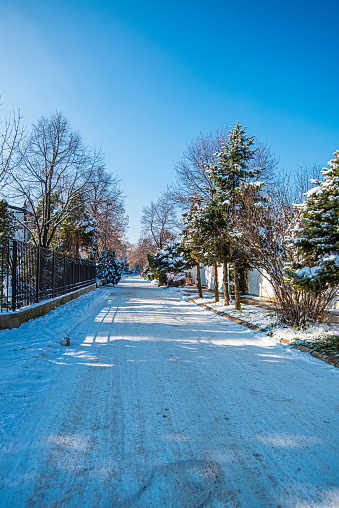 Sunny and white winter day in the snowy Belgrade, Serbia