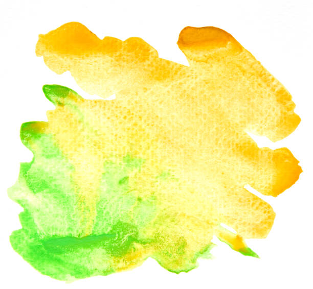 紙の上の抽象的な緑と黄色の水彩の写真画像、背景のための緑と黄色の水彩画のグラデーションの手描き、紙の上に違いの色を混ぜる湿った技術 - blob watercolor painting spotted ink ストックフォトと画像
