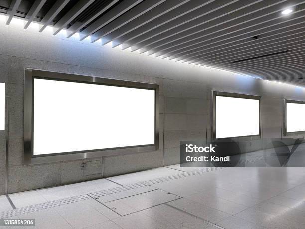 Blank Billboards Of Advertising Space For Mock Up Purpose Ooh Ad Placement Large Format Poster Space At Pedestrian Walkway Of Mrt Train Station Stock Photo - Download Image Now