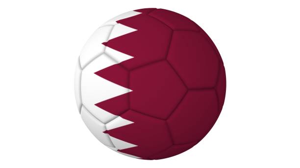 カタールのワールドカップ、3dボールレンダリングにカラーフラッグを持つ2022サッカーサッカーコンセプトを隔離。サッカーボール選手権のイメージ - fifa world cup qatar 2022点のイラスト素材／クリップアート素材／マンガ素材／アイコン素材