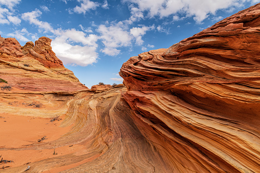 Colorful rock formations creating leading lines at Coyote Buttes South in Arizona