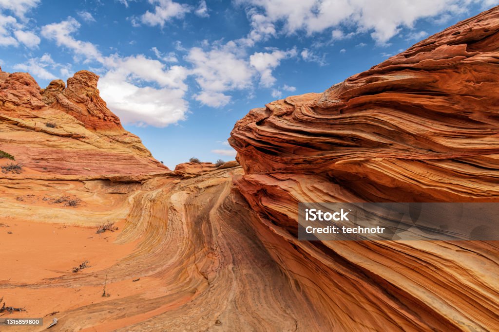 Colorful Rock Formations and Lines at Coyote Buttes South in Arizona Colorful rock formations creating leading lines at Coyote Buttes South in Arizona Multi-Layered Effect Stock Photo