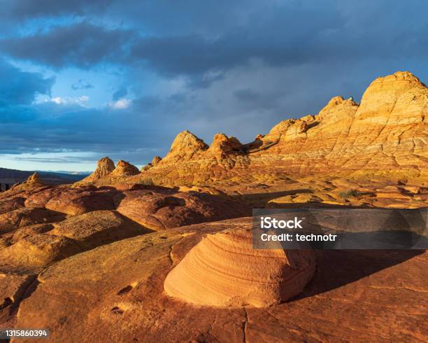 Rock Formations At Coyote Buttes South In Arizona At Sunset Stock Photo - Download Image Now