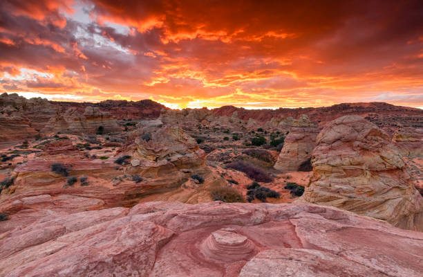 Coyote Buttes South in Arizona at Sunset Colorful rock formations at Coyote Buttes South in Arizona escalante stock pictures, royalty-free photos & images