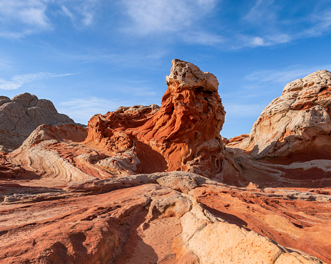 Colorful rock formations creating  lines at Coyote Buttes South in Arizona