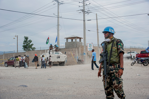 UN military protecting USA Embassy in Port-au-Prince, Haiti after the earthquake in January 2010