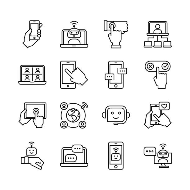 ilustraciones, imágenes clip art, dibujos animados e iconos de stock de iconos de las tecnologías inteligentes de la comunicación - track pad