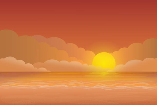 sp00a - sunset beach sky heat stock illustrations