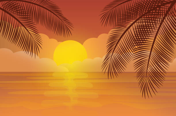 sp07a - sunset beach sky heat stock illustrations