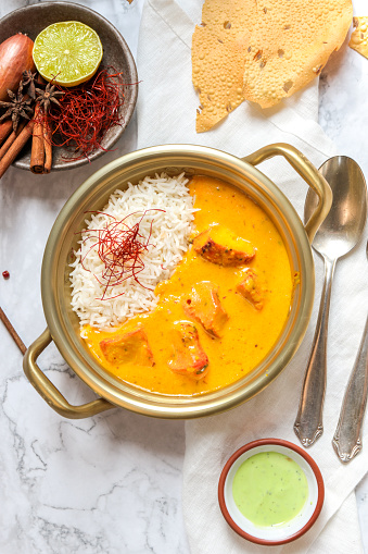 Homemade Indian Food Chicken Tikka Masala Korma Curry with Rice