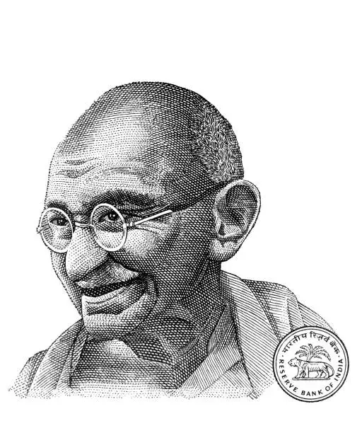 Mahatma Gandhi cut from 10 Indian rupee  for design purpose