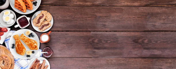 istock Fathers Day breakfast side border. Overhead view on a dark wood banner background. 1315876790