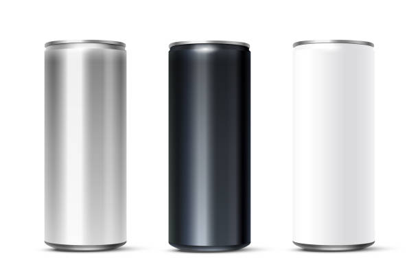 istock Blank white, silver, black beer or soda can set. 3d aluminum or tan mockup vector illustration. Energy drinks, alcohol, cider, juice packaging logo design on white background 1315878141