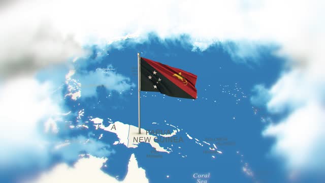 Papua New Guinea Map And Flag With Clouds