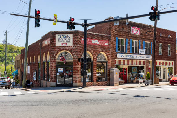 Black Mountain, NC, USA-1 May 2021: Closeup of Town Hardware & General Store on sunny spring day.  No people.