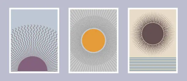 Vector illustration of Set of abstract mid century posters composition vector design. Modern boho minimalist art.