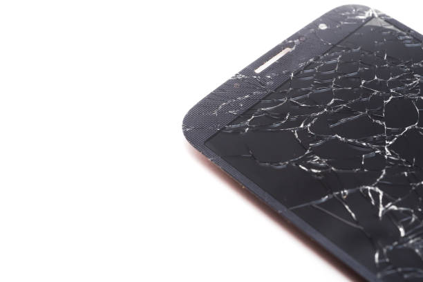istock Mobile smartphone with broken glass lcd touch screen on white background. 1315883349