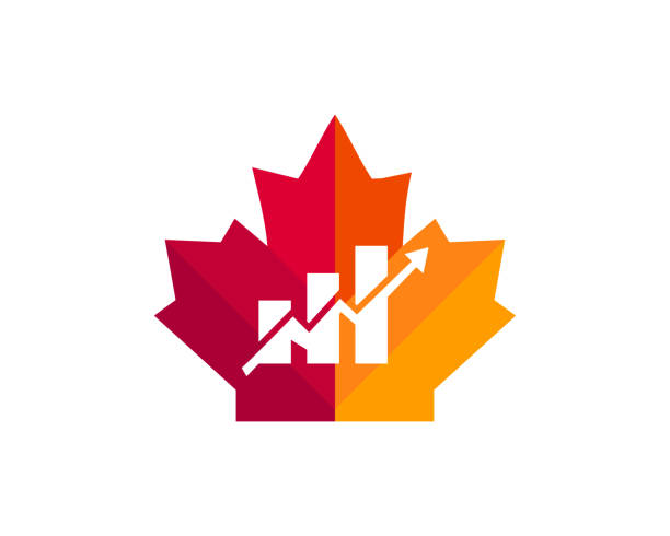 maple financial logo-design. kanadisches finanzlogo. rotes ahornblatt mit financial arrow konzeptvektor - jahreszeit grafiken stock-grafiken, -clipart, -cartoons und -symbole