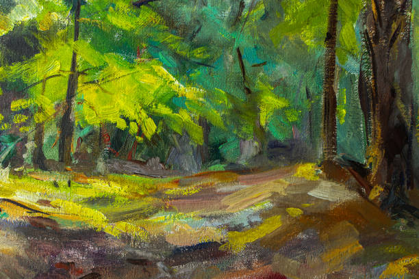istock Forest oil sketch on canvas. Creative artistic background. Sunny summer day 1315889085