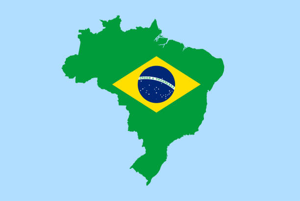 istock Map of Brazil  on a blue background, Flag of Brazil on it. 1315895661