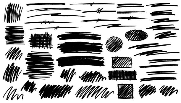 ilustraciones, imágenes clip art, dibujos animados e iconos de stock de formas de marcador de lápiz negro - single line pen felt tip pen ink