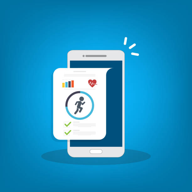 fitness-tracking-app auf dem handy-bildschirm - fitness tracker stock-grafiken, -clipart, -cartoons und -symbole