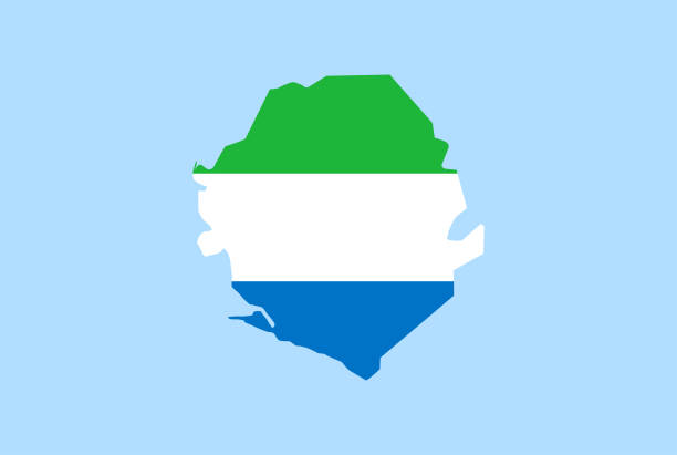 istock Map of Sierra Leone on a blue background, Flag of Sierra Leone on it. 1315899142