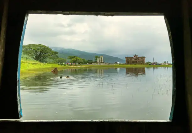 Photo of landscape picture of Tanguar Haor hill . popular tourist place in Sunamganj ,Bangladesh .