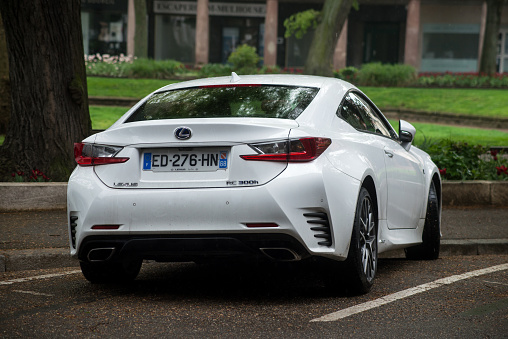 Mulhouse - France - 1 May 2021 - Rear view of white Lexus rc 300 h parked in the street