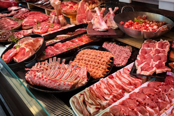 istock Raw meats on Butcher's shop. Stock Image 1315903621