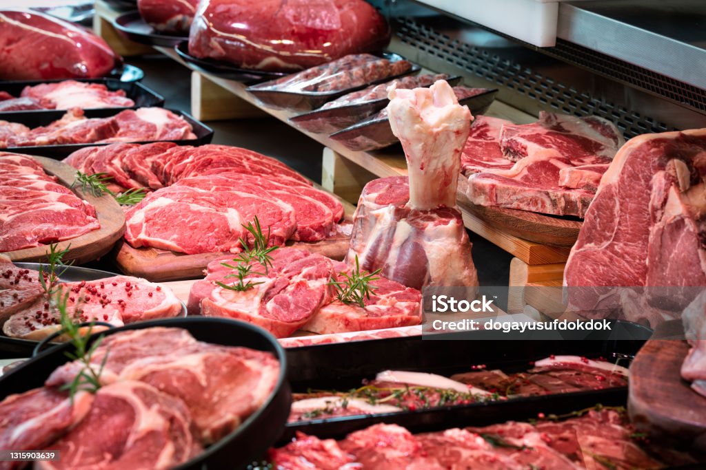 Raw meats on Butcher's shop. Stock Image Raw meats on Butcher's shop. Stock Image. Meat Stock Photo