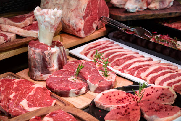 istock Raw meats on Butcher's shop. Stock Image 1315903672