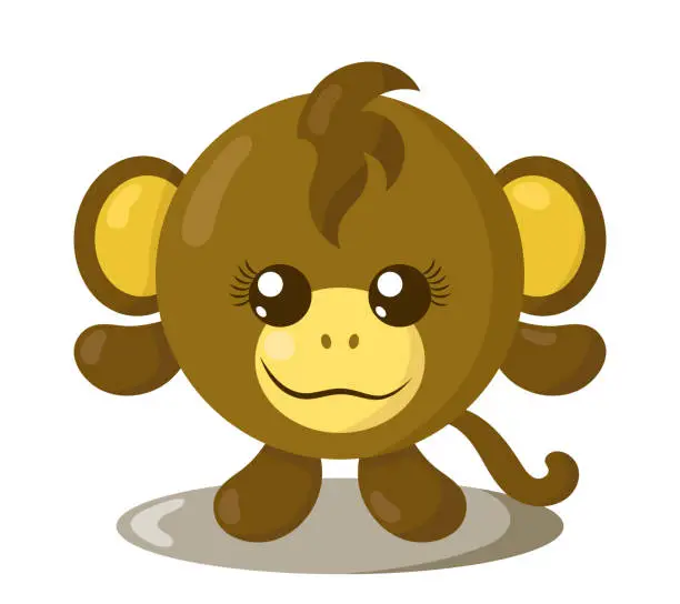 Vector illustration of Funny cute kawaii monkey with round body in flat design with shadows.