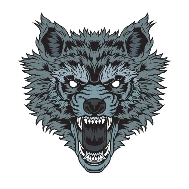 Vector illustration of head a growling wolf