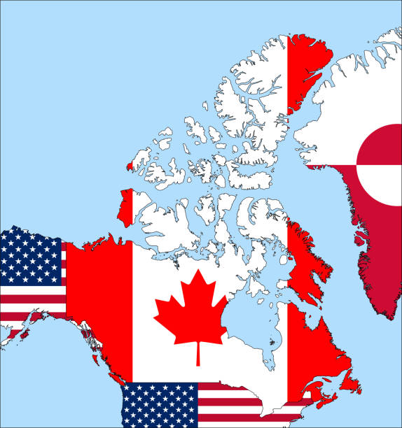 istock Center the map of Canada. Vector maps showing Canada and neighboring countries. Flags are indicated on the country maps, the most recent detailed drawing. 1315912883