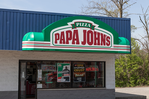 Wabash - Circa April 2021: Papa John's Take-Out Pizza Restaurant. Papa John's is the third largest take-out and pizza delivery chain in the world.