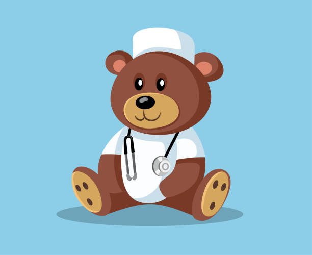 cartoon doctor teddy bear ze stetoskopem - pluszak stock illustrations
