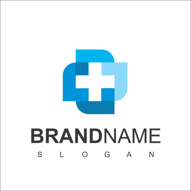 logo opieki zdrowotnej, dla centrum medycznego, z linią cross symbol - medical logos stock illustrations