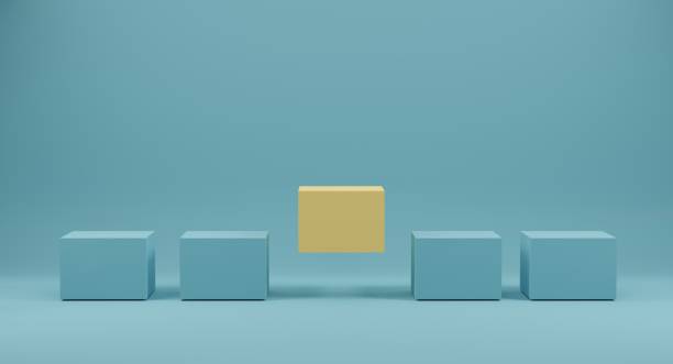 istock Yellow box standing out from crowd of identical blue fellows. 1315935891
