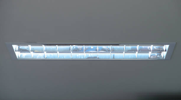 istock Fluorescent lamps on the ceiling in office working, neon light as electric energy. 1315936762