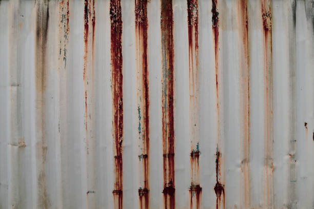 oxidado oxidado oxidado viejo metal corrugado estructura contenedor de envío de pared - cargo container metal container rough fotografías e imágenes de stock